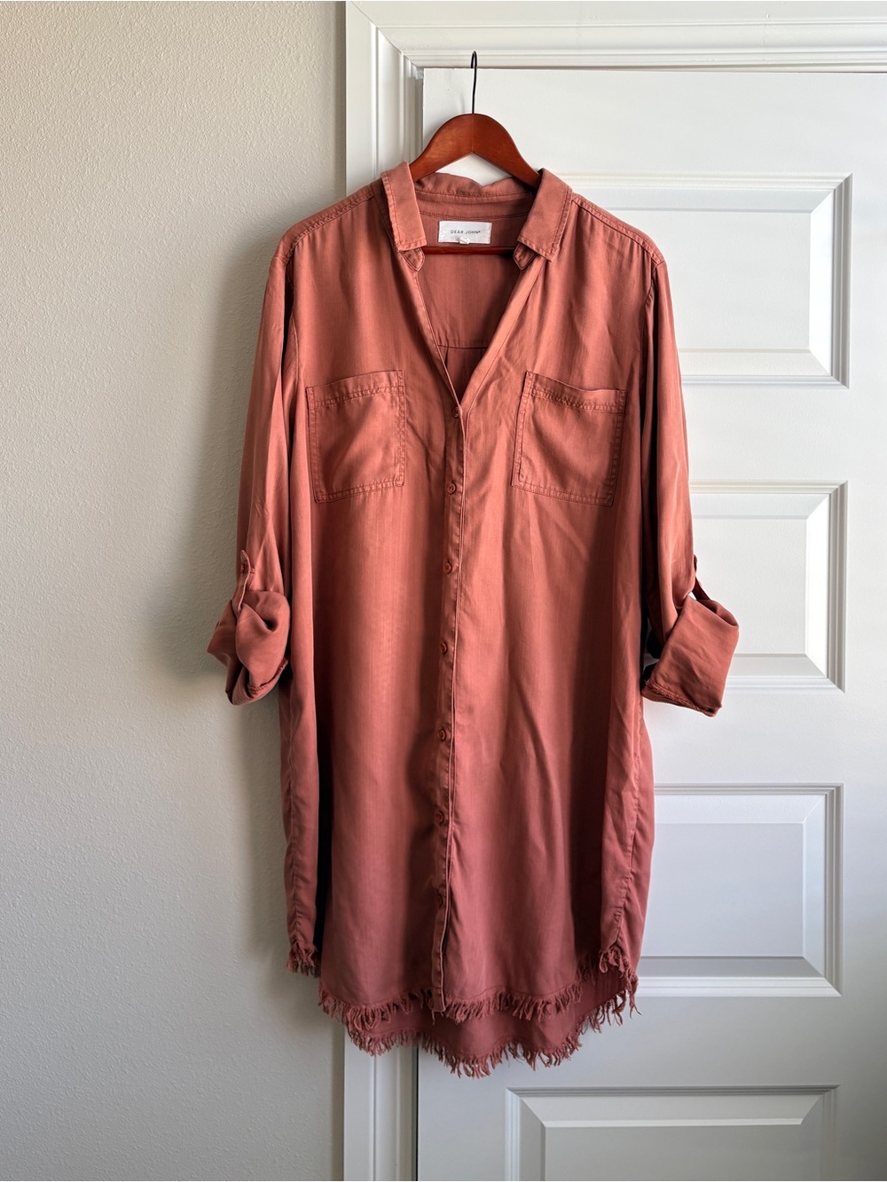 Dear John Avery Terracotta Rust Tencel Shirt Dress Tunic S